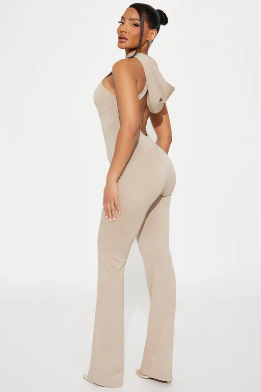 Easy To Be Right Jumpsuit - Taupe sold by Fashion Nova