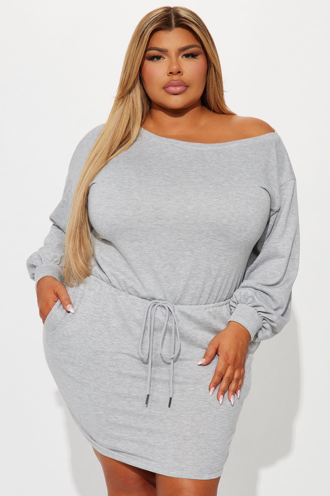 Just Chillin French Terry Mini Dress - Heather Grey sold by Fashion Nova product image thumbnail 4