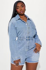 Feel No Ways Denim Romper - Light Wash sold by Fashion Nova