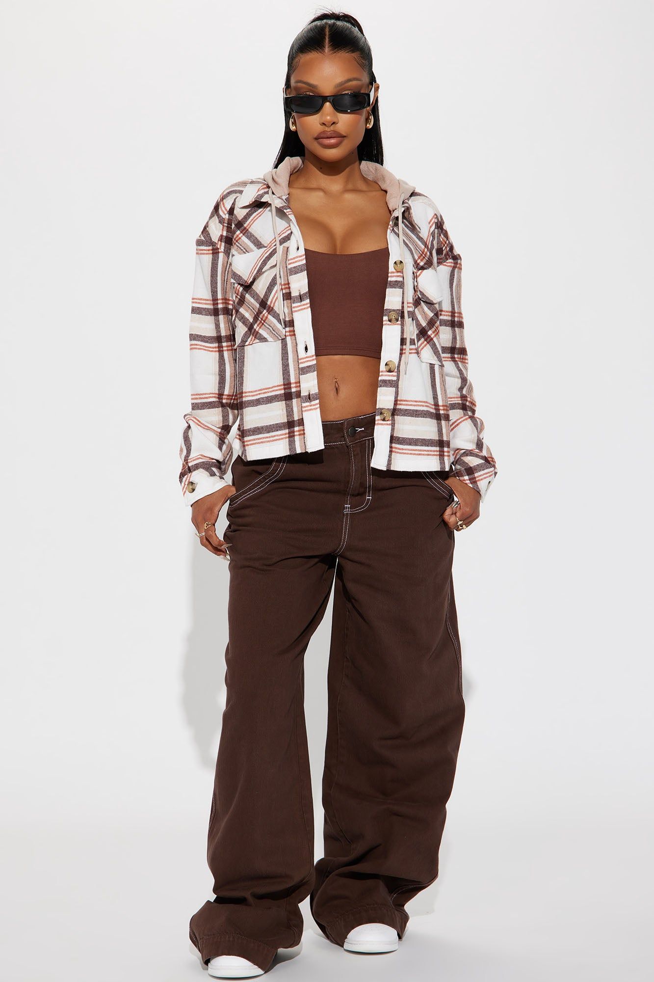 Prime Plaid Hooded Shirt - Brown/combo sold by Fashion Nova product image thumbnail 2