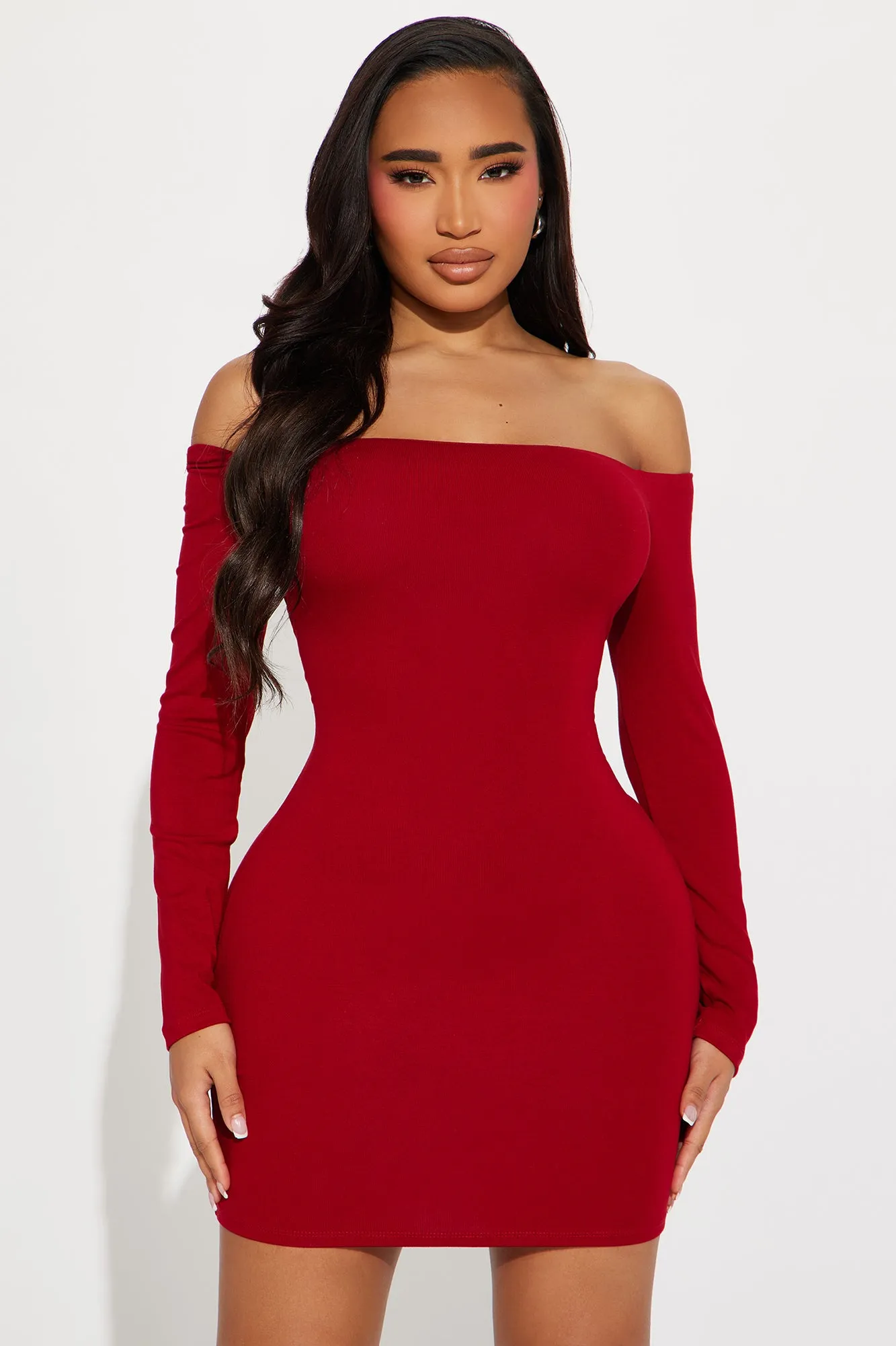 My Go To Off Shoulder Mini Dress - Red sold by Fashion Nova