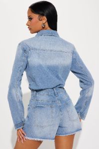 Feel No Ways Denim Romper - Light Wash sold by Fashion Nova