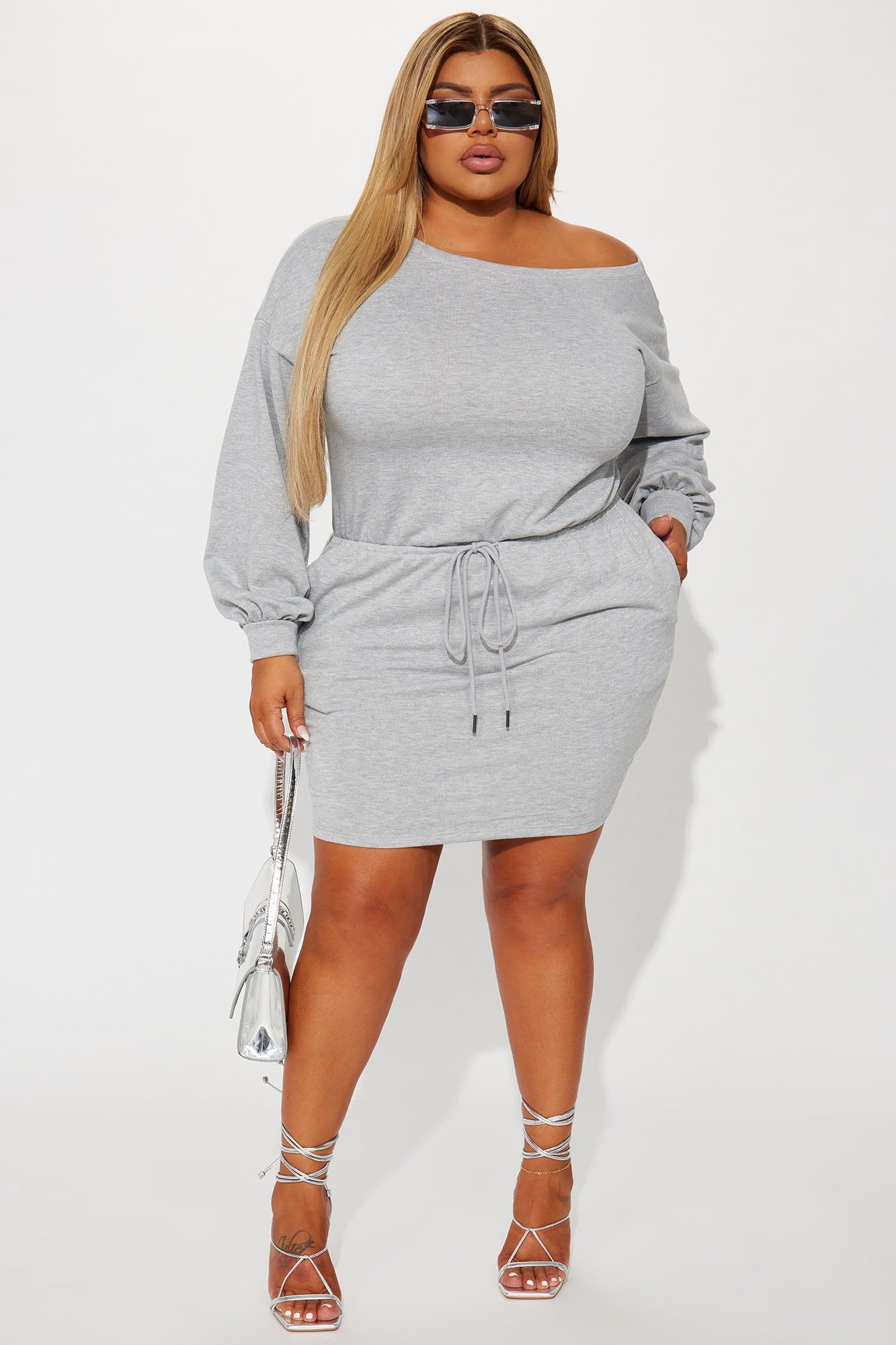 Just Chillin French Terry Mini Dress - Heather Grey sold by Fashion Nova product image thumbnail 5
