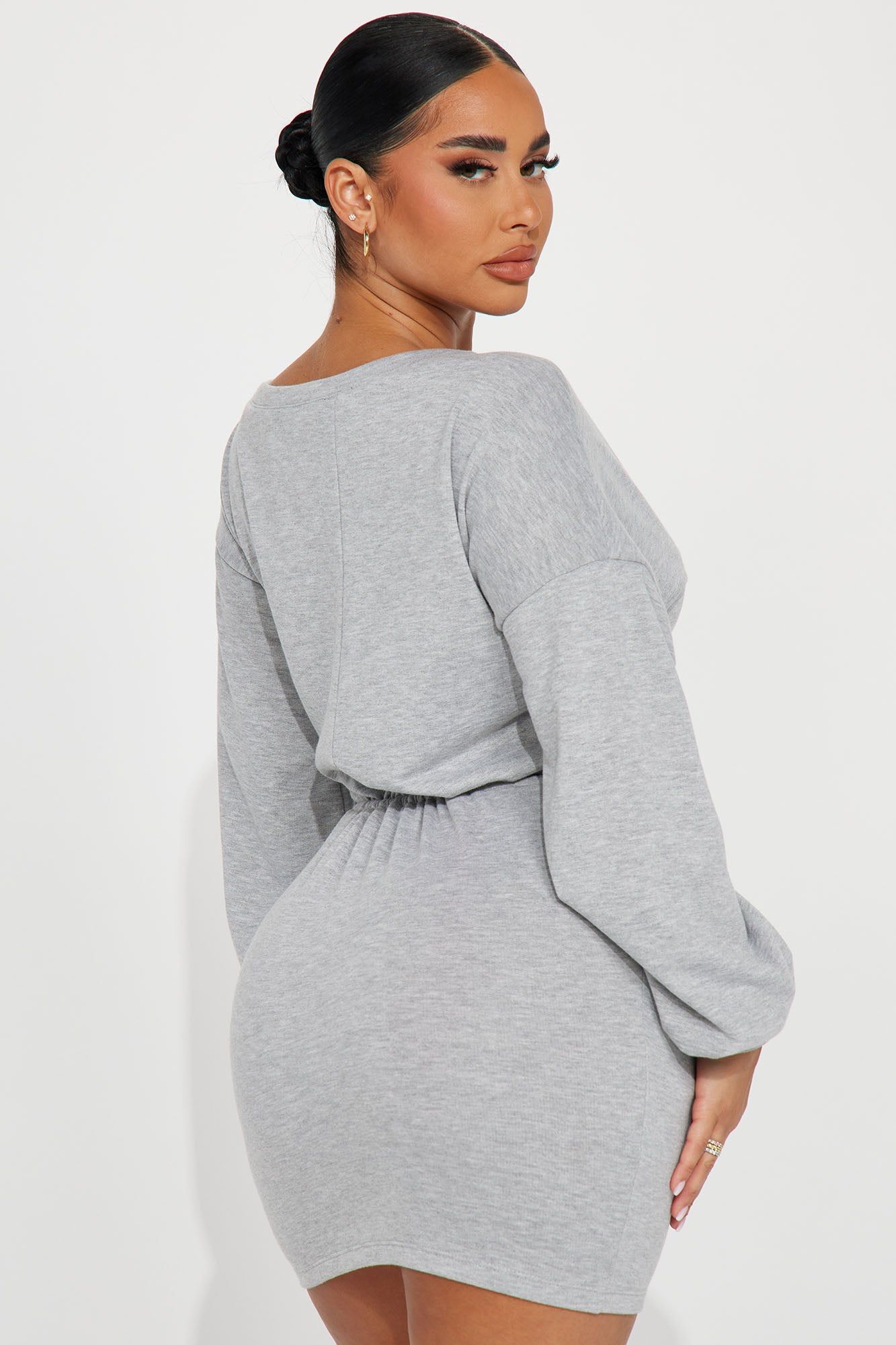 Just Chillin French Terry Mini Dress - Heather Grey sold by Fashion Nova product image thumbnail 3
