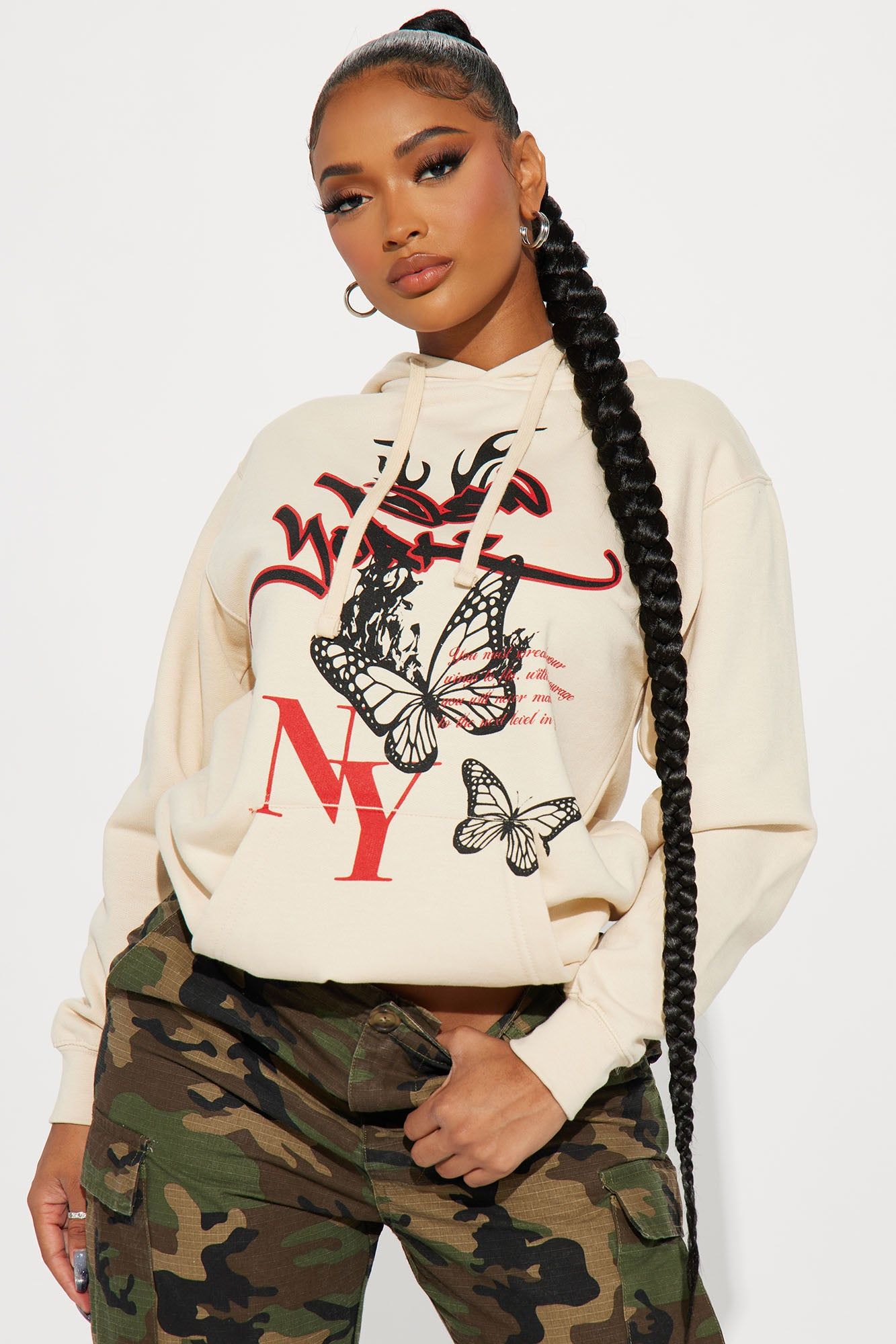 New York Bloom Hoodie - Natural/Combo sold by Fashion Nova