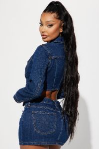 Break Free Denim Skirt Set - Dark Wash sold by Fashion Nova