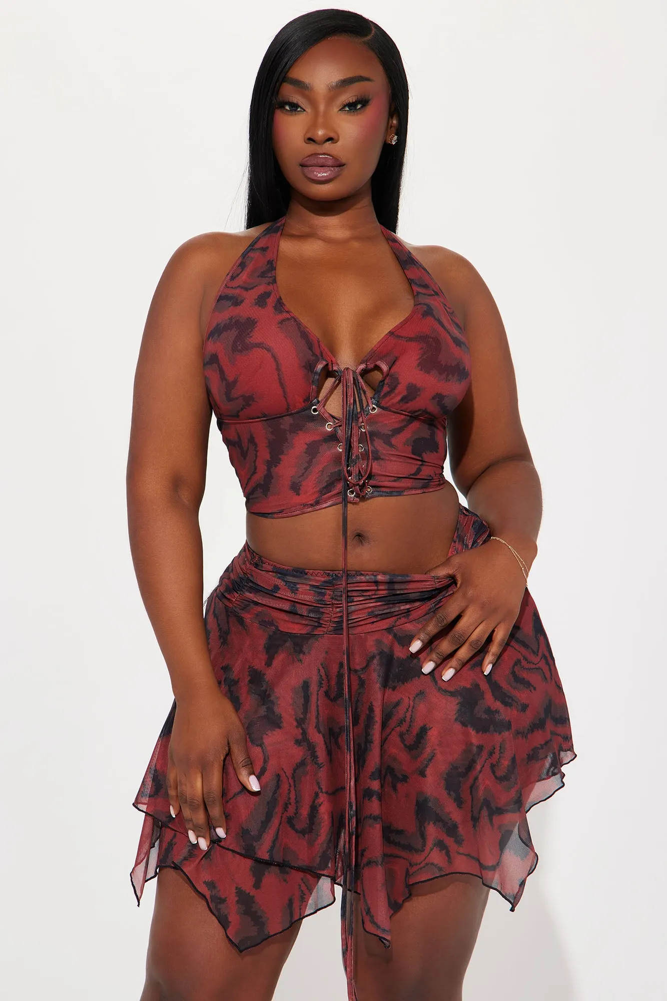 Meet Me In Madrid Mesh Skirt Set - Brick Red/combo sold by Fashion Nova product image thumbnail 5