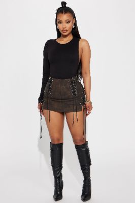 Own It Washed Faux Leather Micro Mini Skirt - Brown sold by Fashion Nova