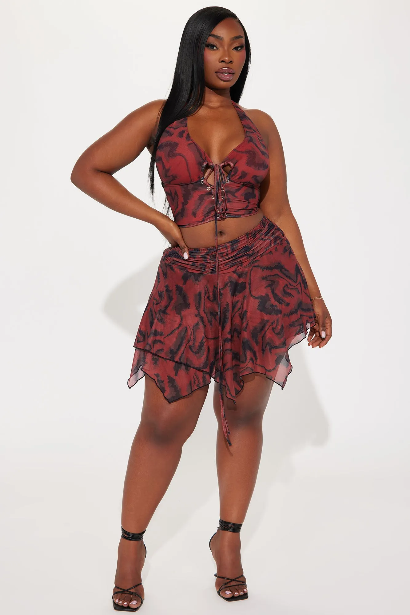 Meet Me In Madrid Mesh Skirt Set - Brick Red/combo sold by Fashion Nova product image thumbnail 4