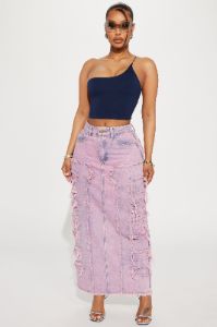 Selena One Shoulder Crop Top - Navy sold by Fashion Nova