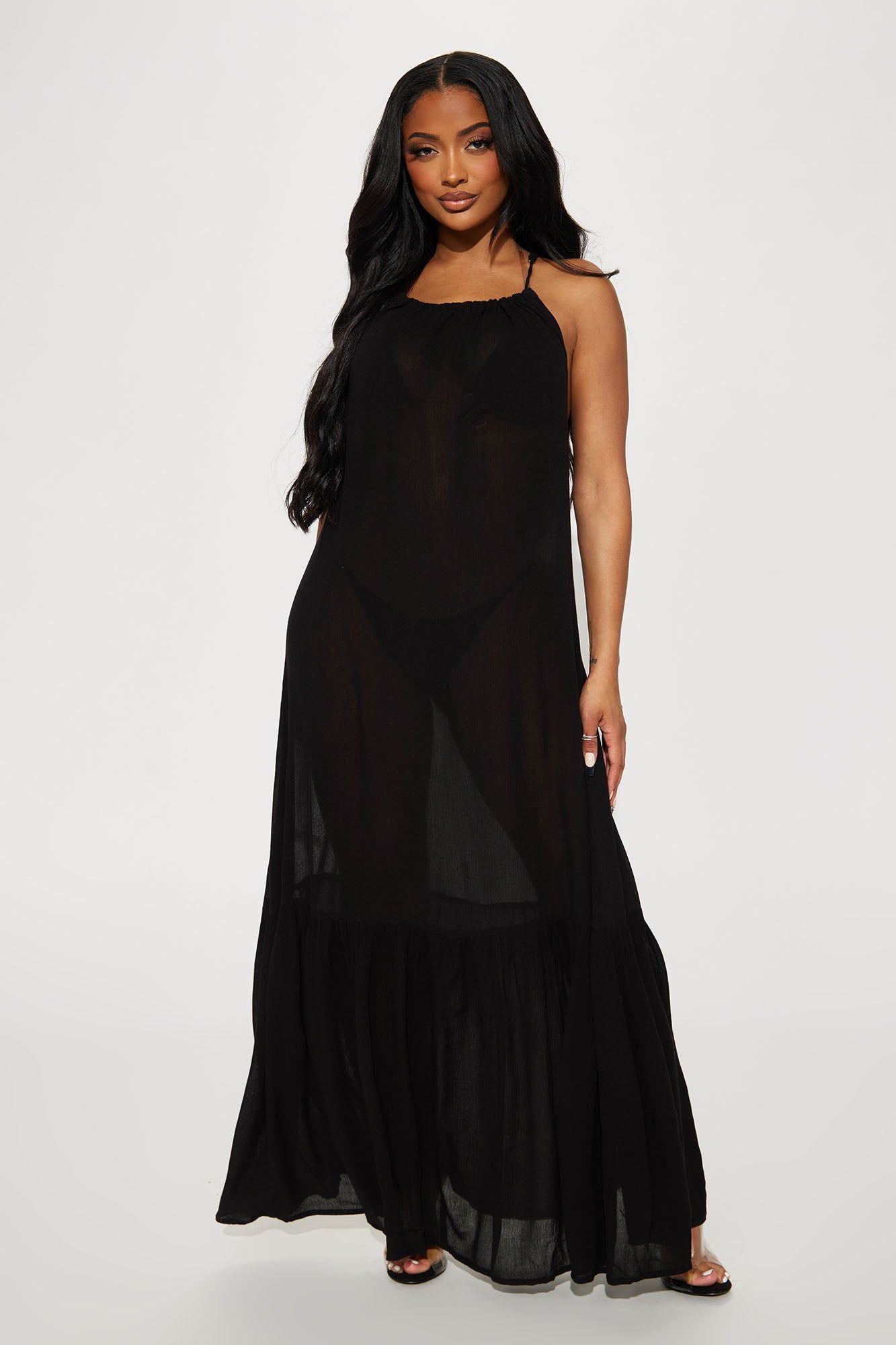 Breezy Nights Linen Swim Cover Up Racerback Dress - Black sold by Fashion Nova