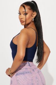Selena One Shoulder Crop Top - Navy sold by Fashion Nova