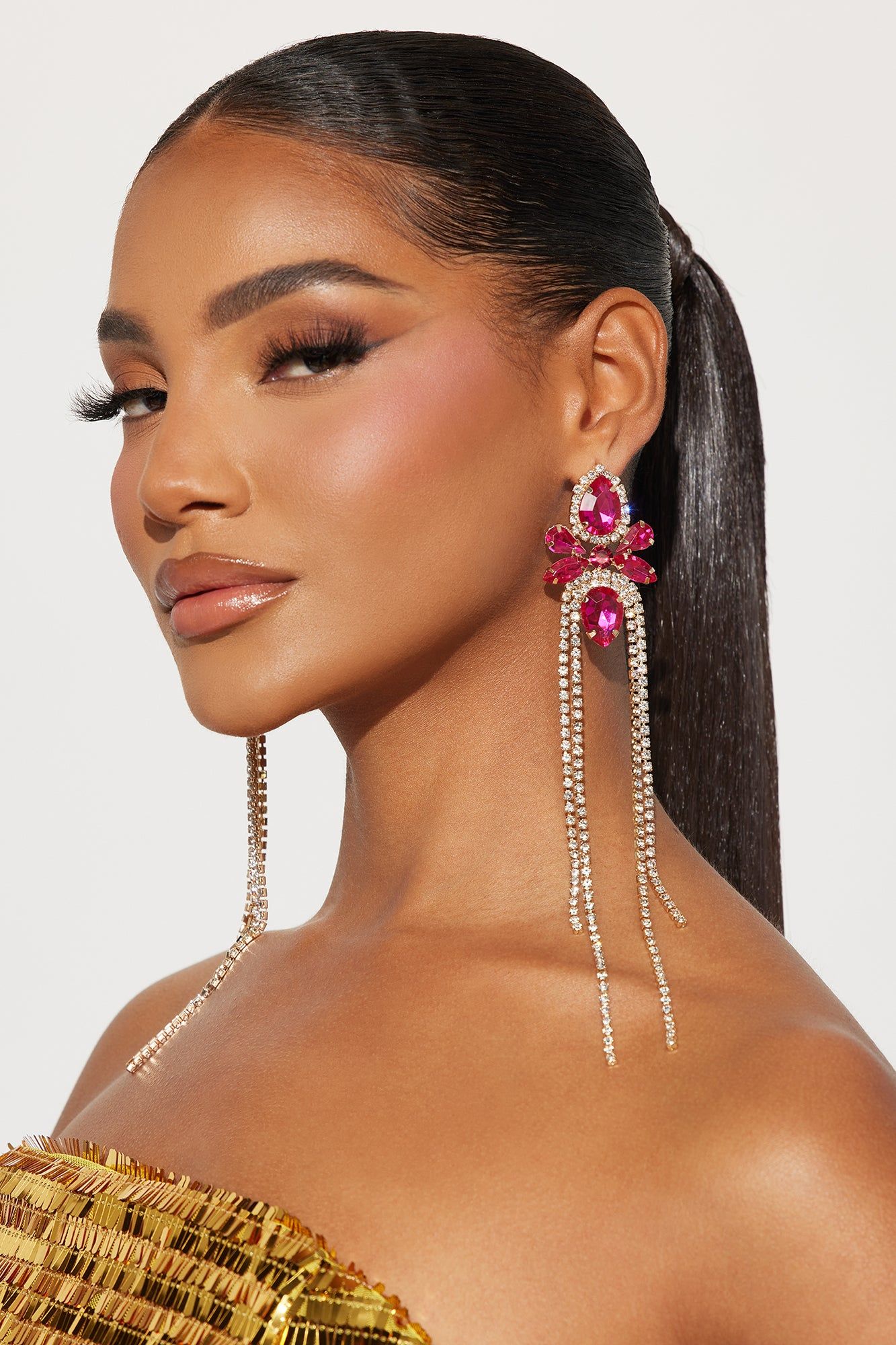 Fancy Night Out Earrings - Gold/Fuchsia sold by Fashion Nova product image thumbnail 2