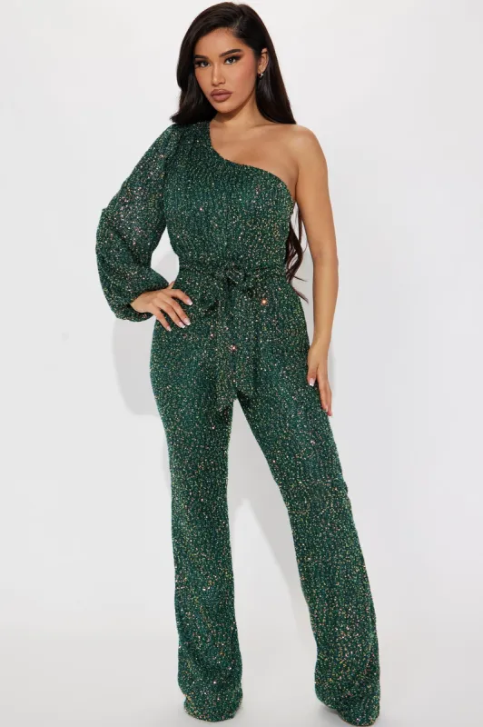 Baylee Sequin Jumpsuit - Emerald sold by Fashion Nova
