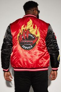 Dodge Demon Satin Bomber - Black/Red sold by Fashion Nova