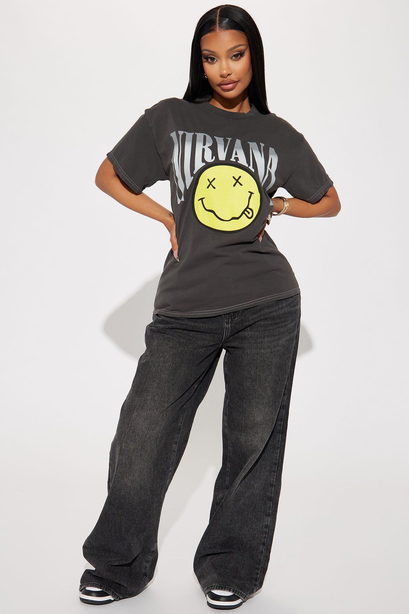 Nirvana Arched Logo Washed Tee - Black Wash sold by Fashion Nova product image thumbnail 2