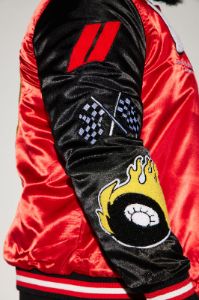 Dodge Demon Satin Bomber - Black/Red sold by Fashion Nova