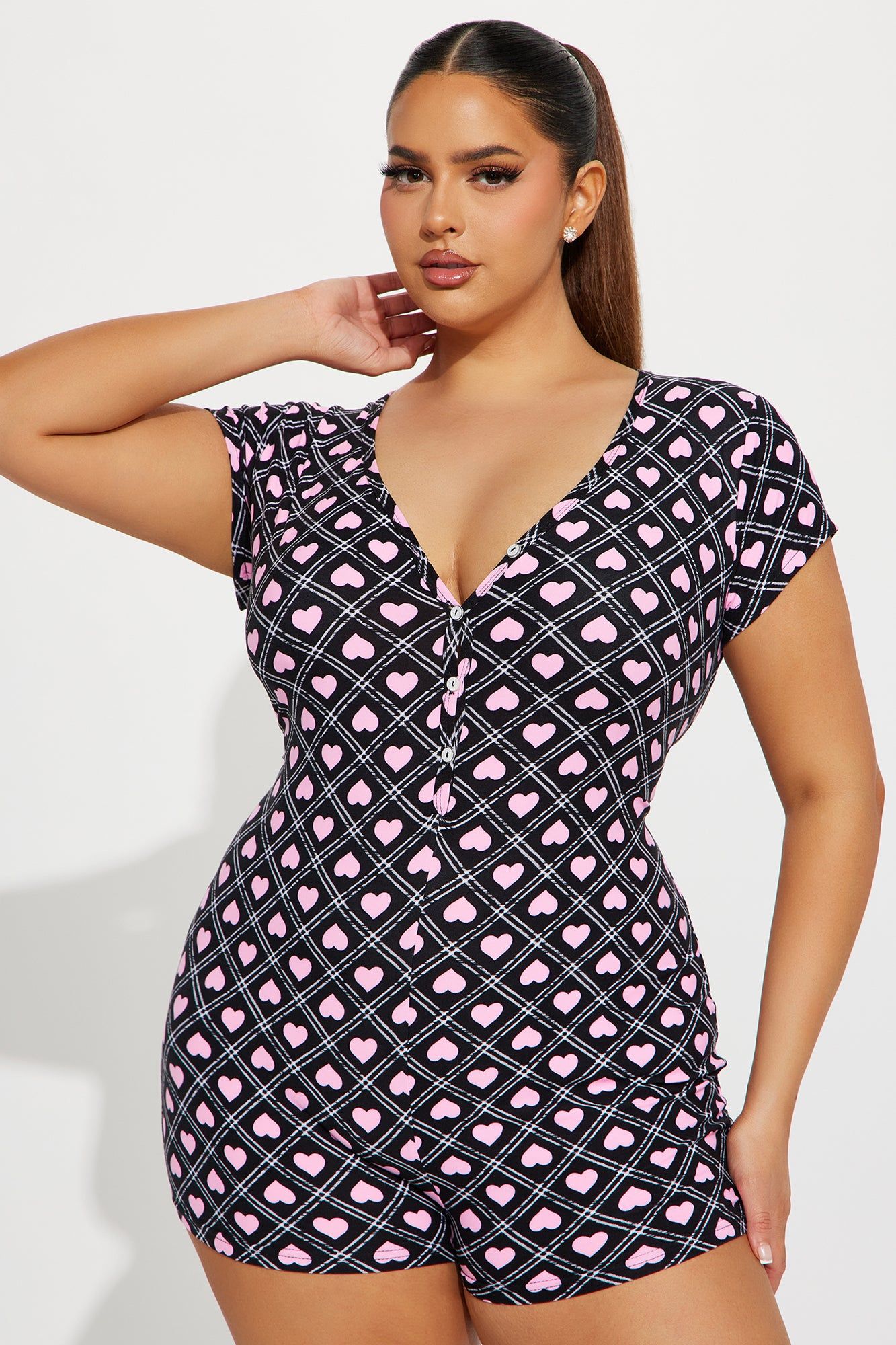 Preppy Hearts PJ Romper Onesie - Black/Pink sold by Fashion Nova product image thumbnail 5
