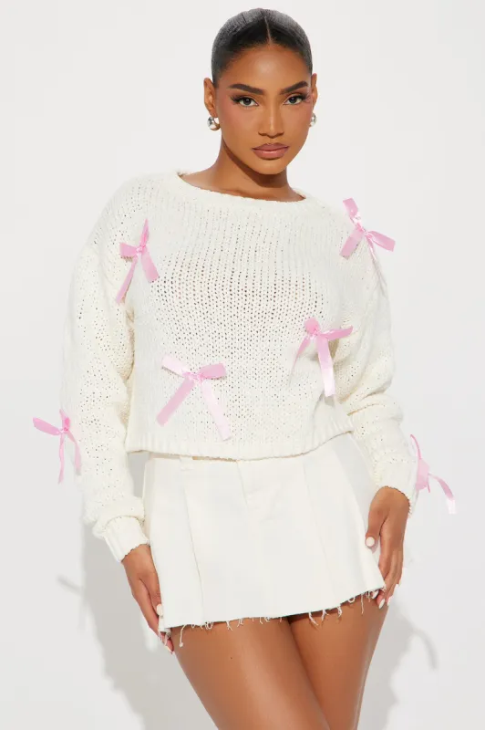 Bow Babe Sweater - Ivory/combo sold by Fashion Nova