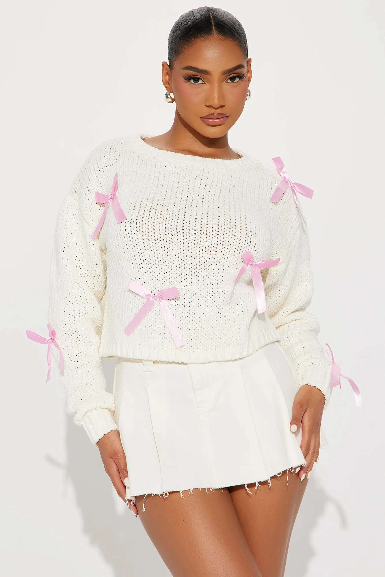 Bow Babe Sweater - Ivory/combo sold by Fashion Nova