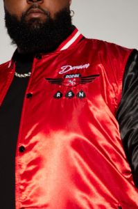 Dodge Demon Satin Bomber - Black/Red sold by Fashion Nova