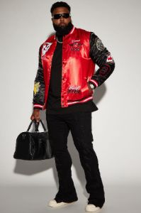 Dodge Demon Satin Bomber - Black/Red sold by Fashion Nova