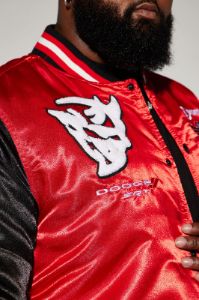 Dodge Demon Satin Bomber - Black/Red sold by Fashion Nova