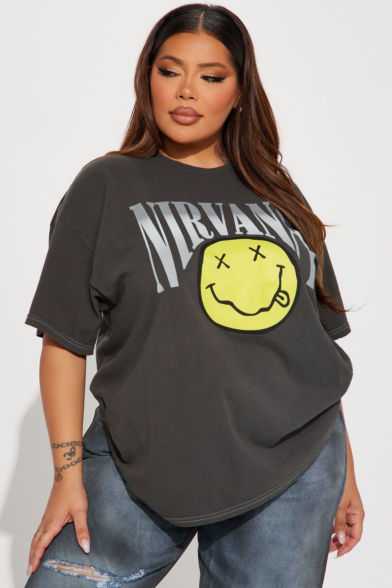 Nirvana Arched Logo Washed Tee - Black Wash sold by Fashion Nova product image thumbnail 4