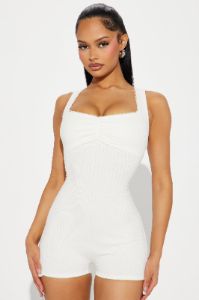 Free Your Mind Ribbed Romper - Ivory sold by Fashion Nova