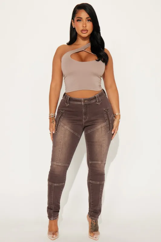 My Ride Or Die Tinted Skinny Pant - Brown sold by Fashion Nova