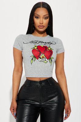 Ed Hardy Heart Fitted Tee - Heather Grey sold by Fashion Nova