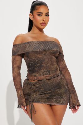 Luna Mesh Skirt Set - Brown sold by Fashion Nova