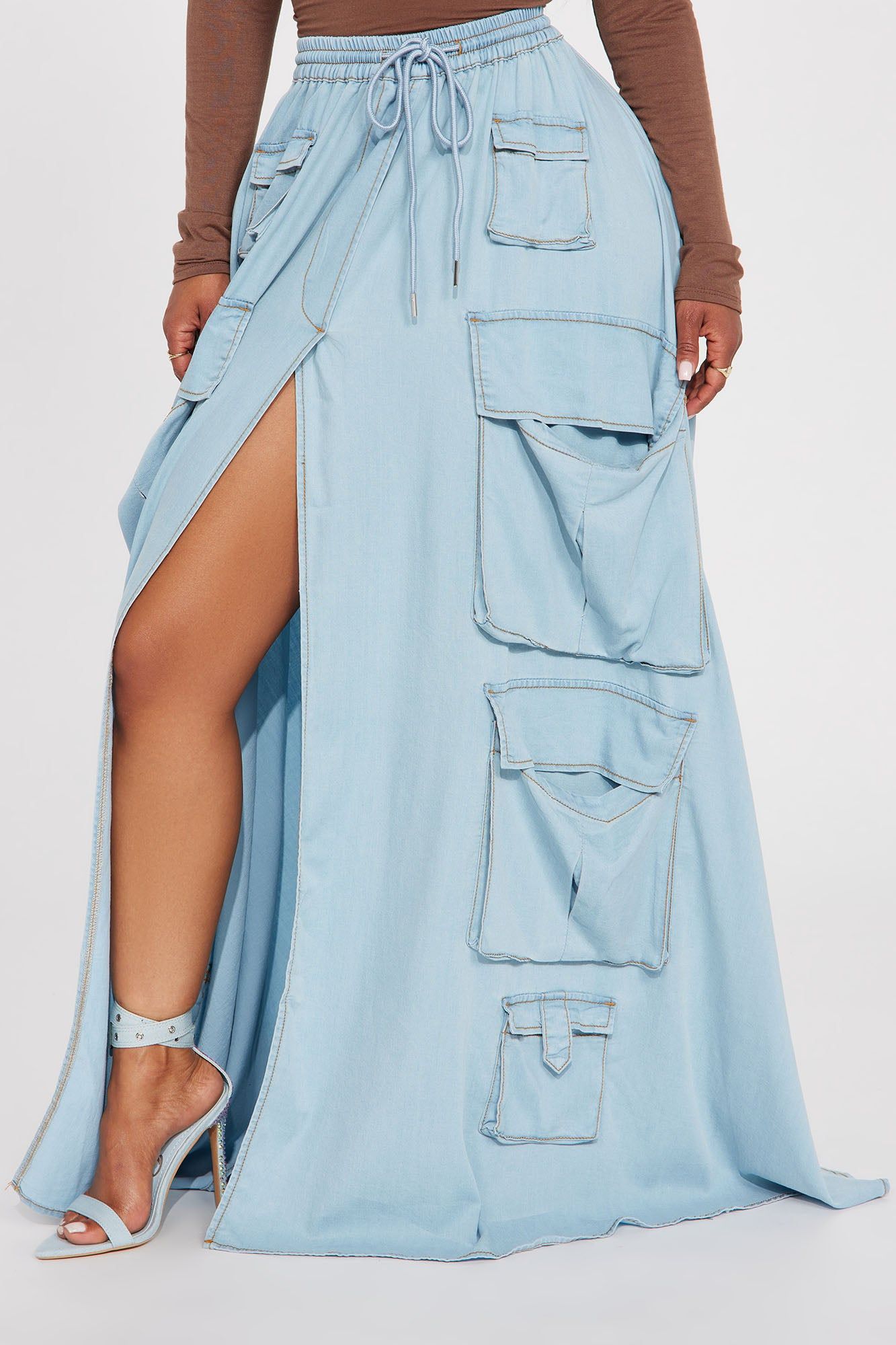 Fashion Statement Cargo Maxi Skirt - Light Wash sold by Fashion Nova product image thumbnail 2