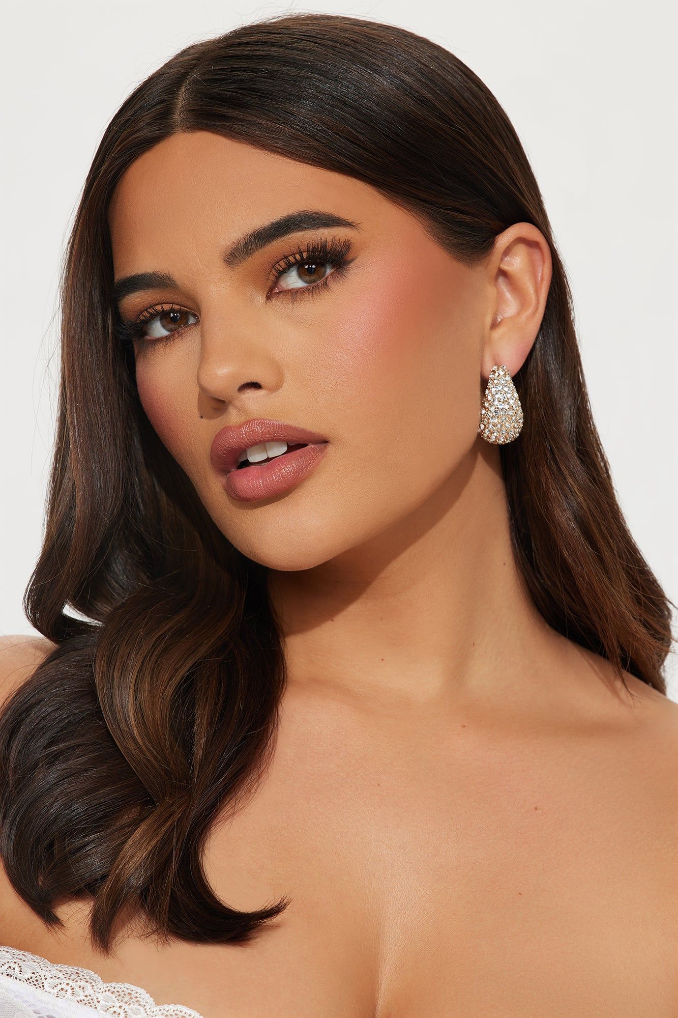 Nice Touch Rhinestone Earrings - Gold sold by Fashion Nova product image thumbnail 2