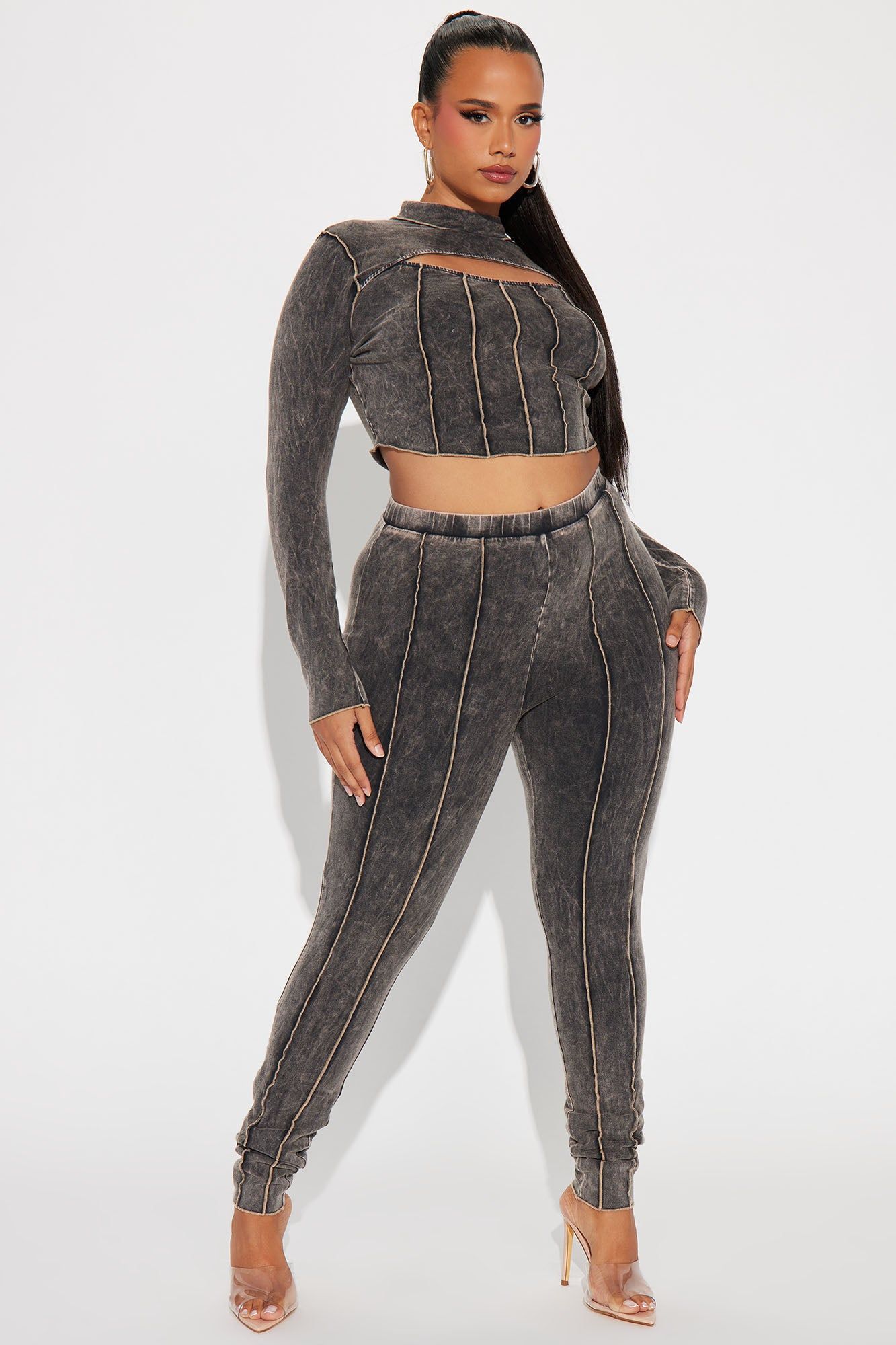 Bianca Mineral Wash Legging Set - Black sold by Fashion Nova