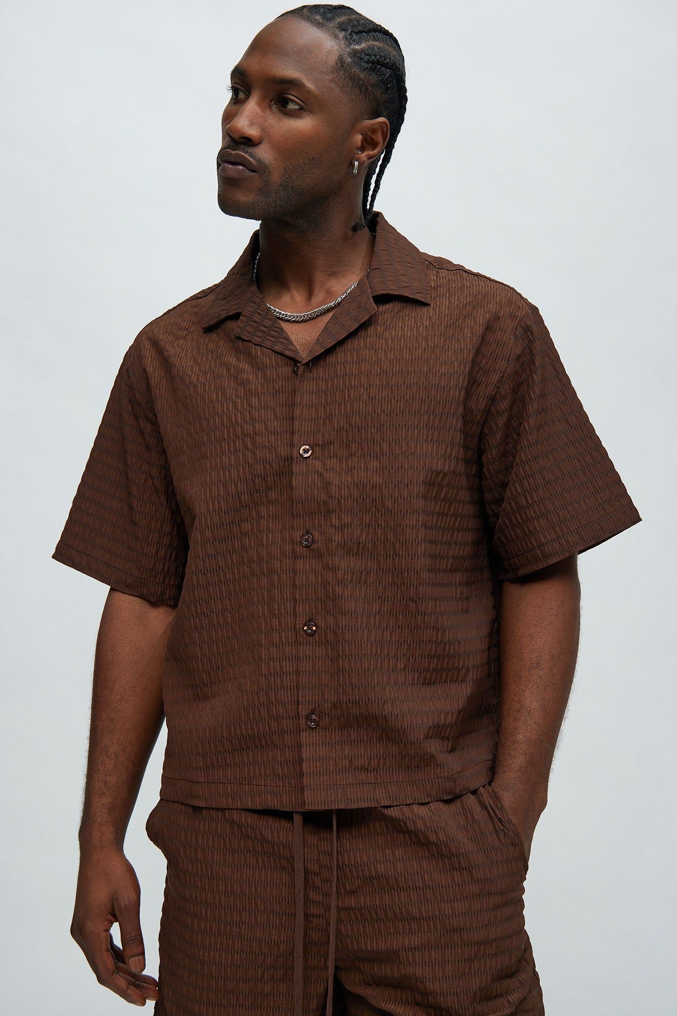 Sierra Textured Shirt - Brown sold by Fashion Nova