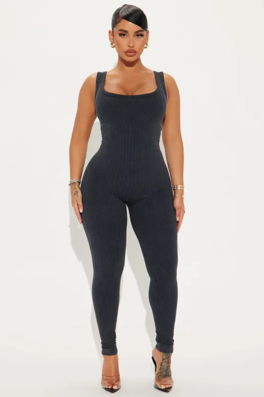Melissa Washed Seamless Jumpsuit - Black sold by Fashion Nova