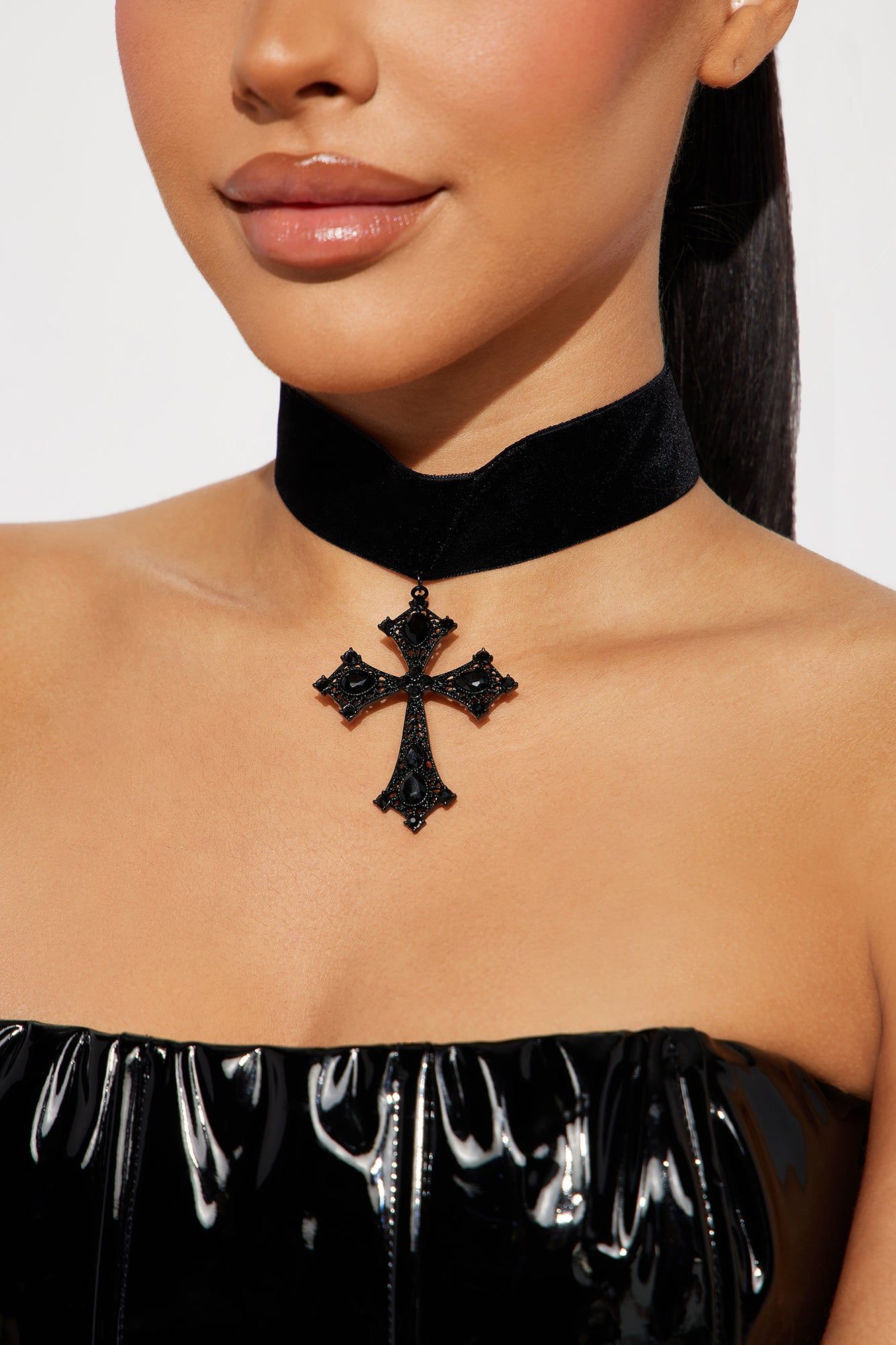 The Cross Choker Necklace - Black sold by Fashion Nova