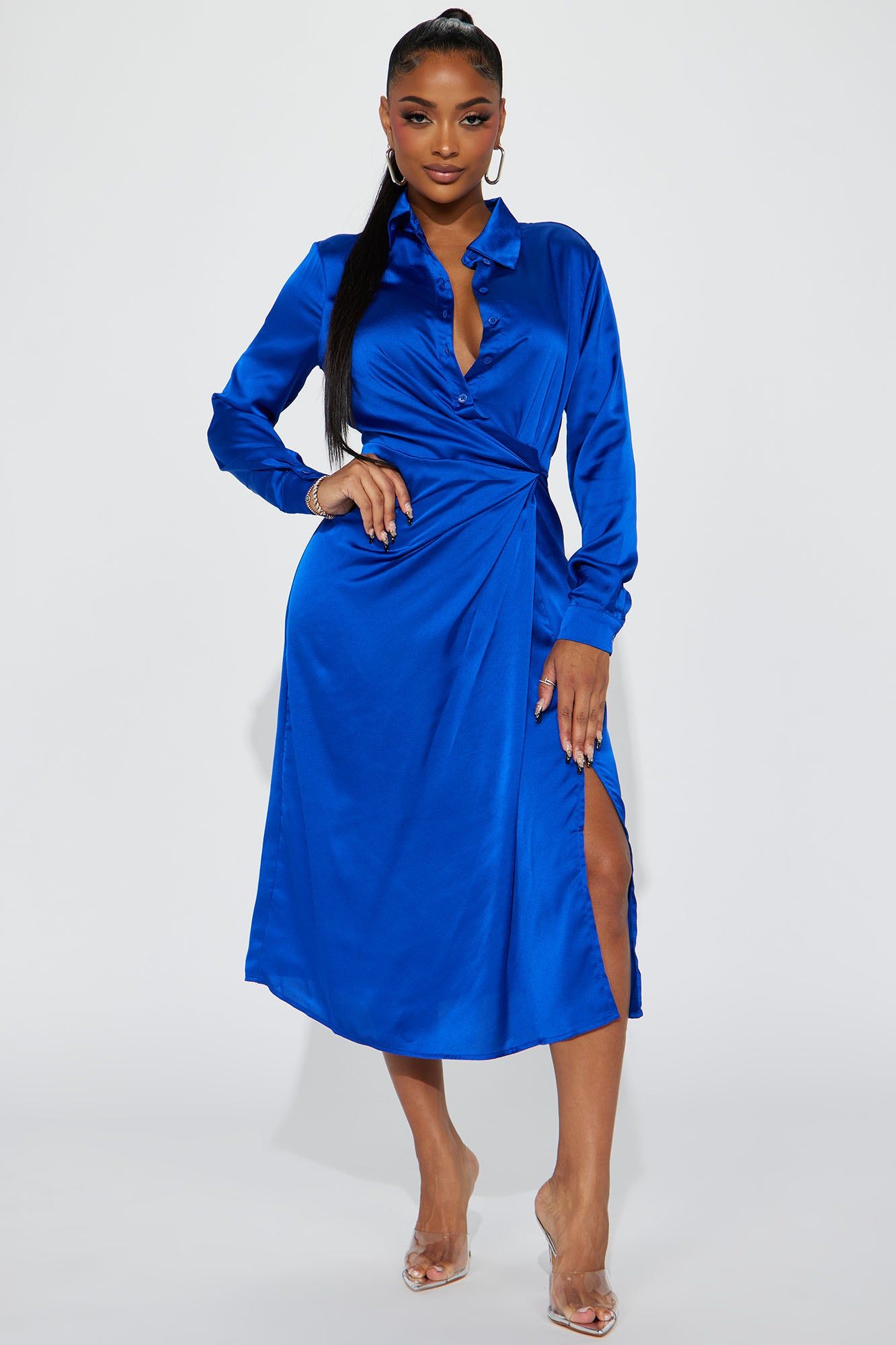 Isabella Satin Midi Dress - Royal sold by Fashion Nova