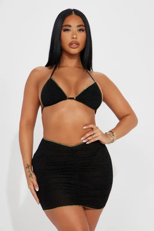Beach Rules 3 Piece Sunsuit - Black/Gold sold by Fashion Nova