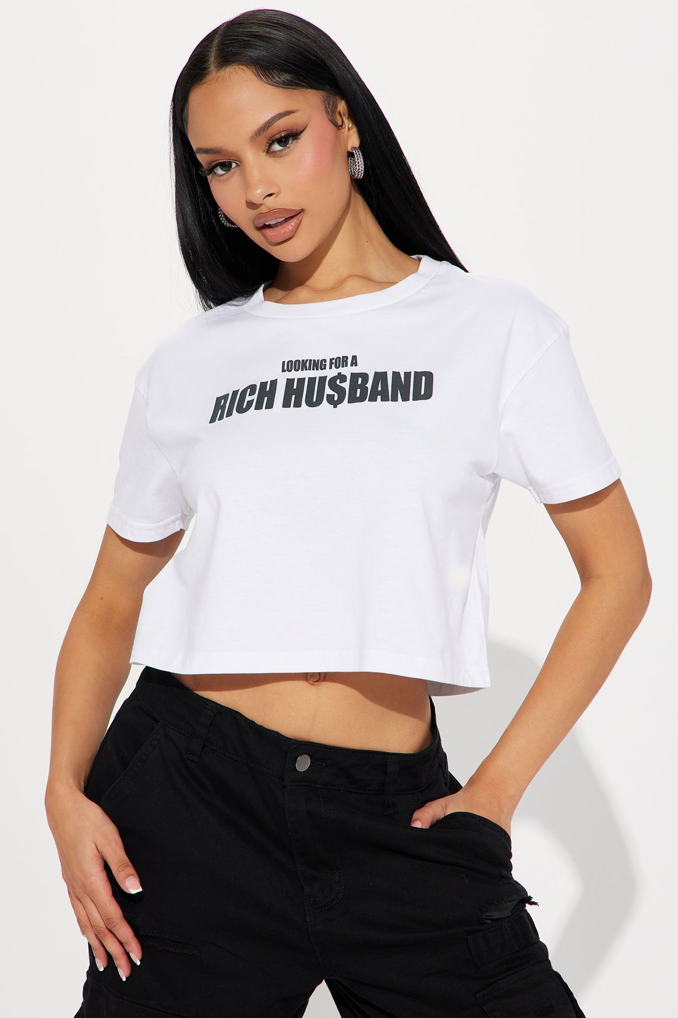 Looking For a Rich Husband Crop Top - White sold by Fashion Nova