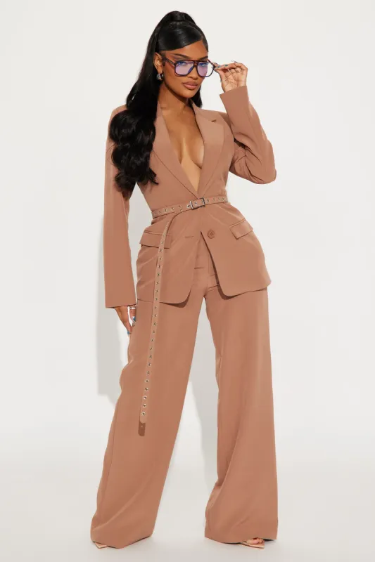 Money Maker Belted Blazer Pant Set - Mocha sold by Fashion Nova
