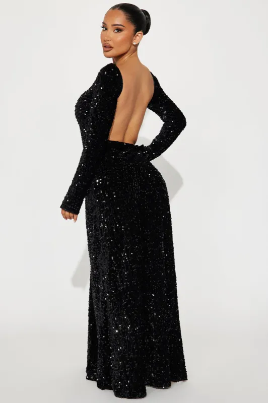 Deanna Backless Sequin Gown - Black sold by Fashion Nova