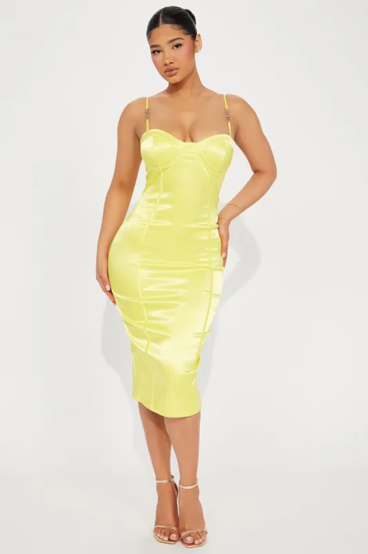 Be My Darling Satin Midi Dress - Yellow sold by Fashion Nova