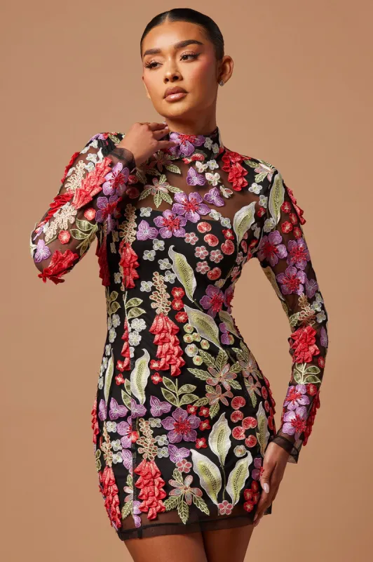 Maisie Embroidered Mini Dress - Black/combo sold by Fashion Nova
