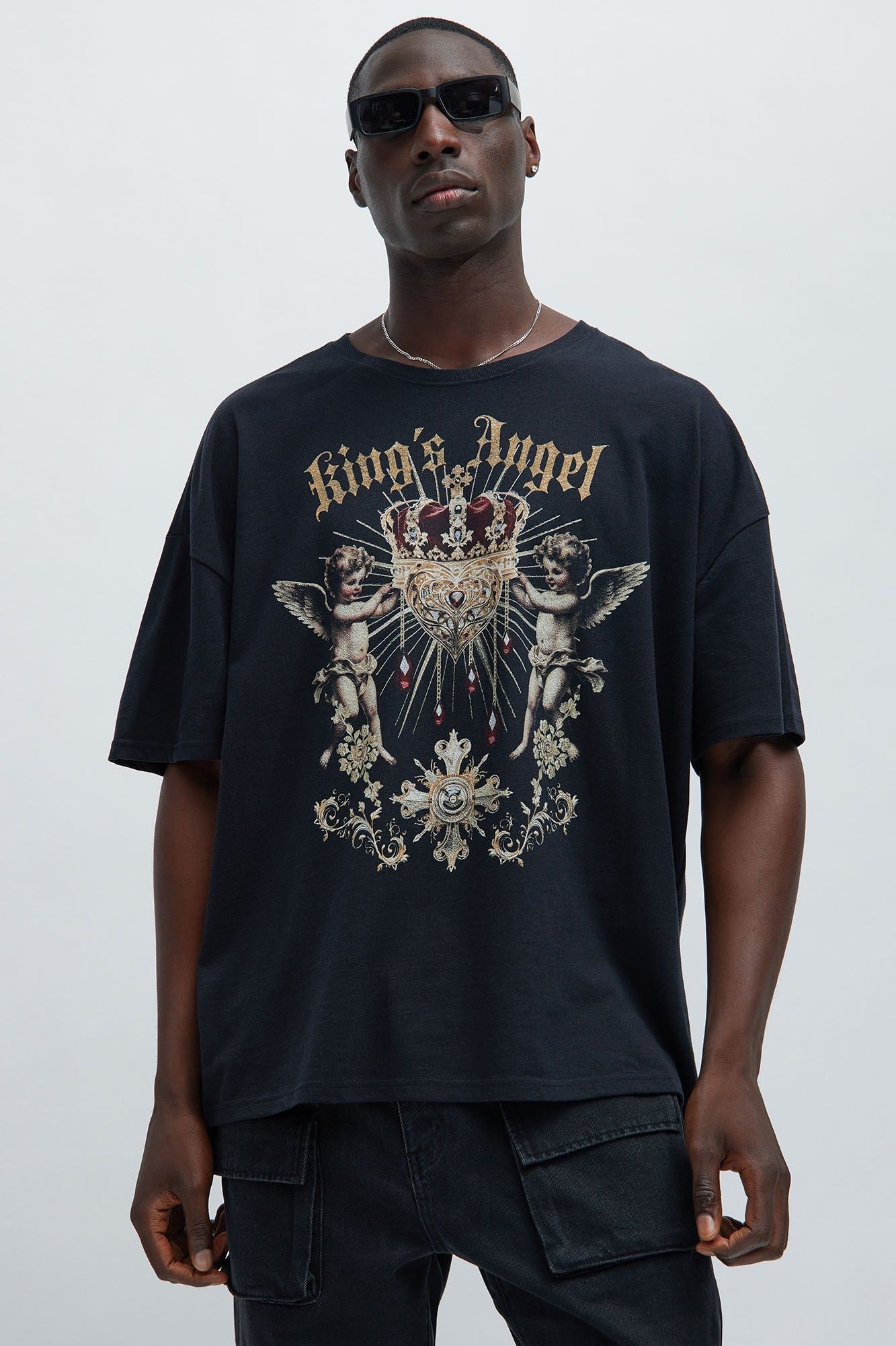 Kings Angel Oversize Short Sleeve Tee - Black sold by Fashion Nova