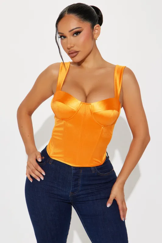 Madly In Love Satin Corset Top - Orange sold by Fashion Nova