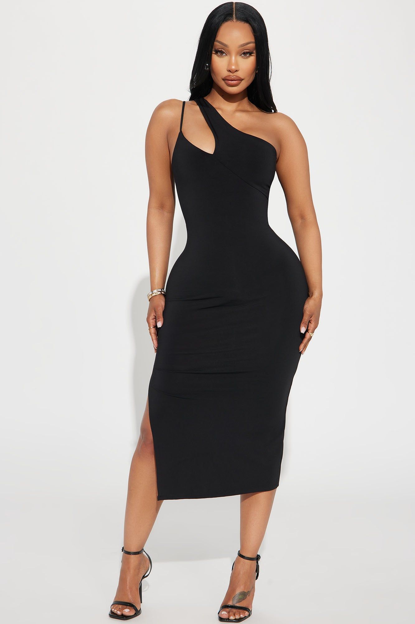 One Shoulder Midi Dress - Black sold by Fashion Nova