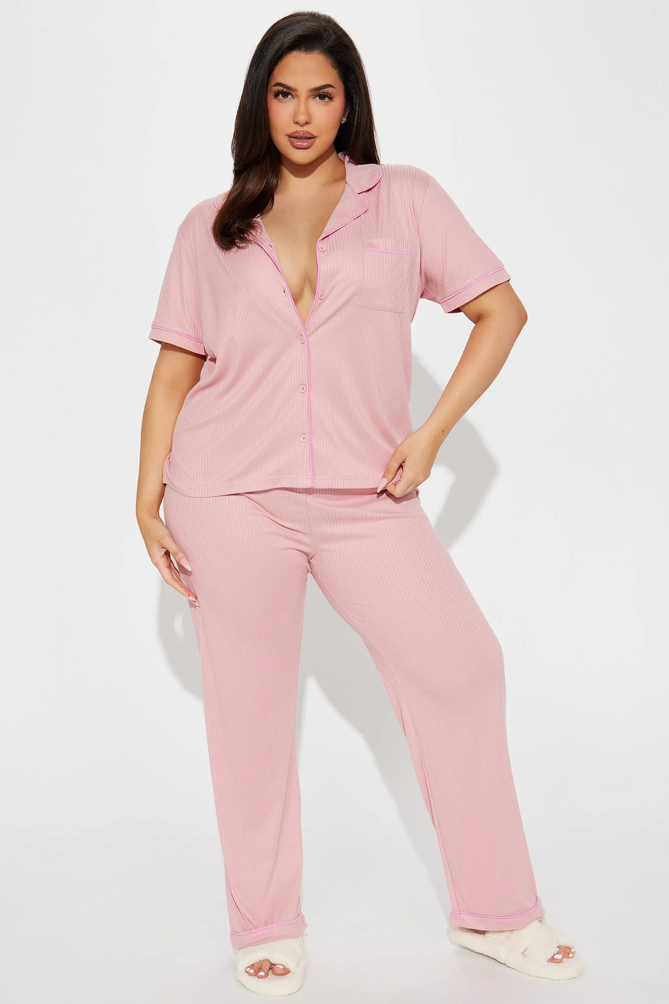 Chill Vibes Only Ribbed PJ Pant Set - Mauve/combo sold by Fashion Nova product image thumbnail 4