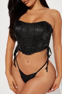 Bella Noche Lace Up Corset Set - Black sold by Fashion Nova